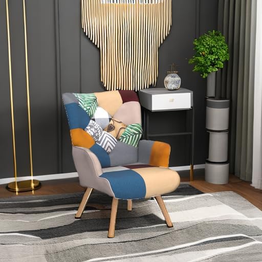 Joysoul Living Room Accent Chair Modern High Back Arm Chair Colorful Plaid Bohemian Style Chairs for Bedroom Waiting Room