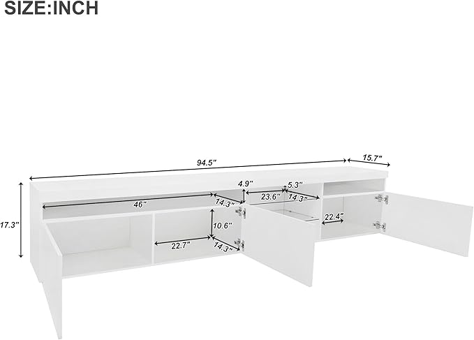 Merax Unique Design TV Stand with 2 Glass Shelves and LED Color Changing Lights Ample Storage Space Media Console for Television Up to 100 Versatile Cabinet for Living Room White