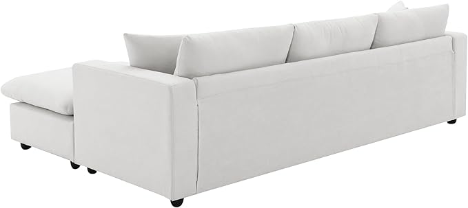 100.4 Modular Sectional Sofa Cloud Couch for Living Room Modern Convertible L Shaped Couch Set with Ottoman 4 Seater Polyester Fabric Sofa with 2 Pillows for Apartment Office (White)