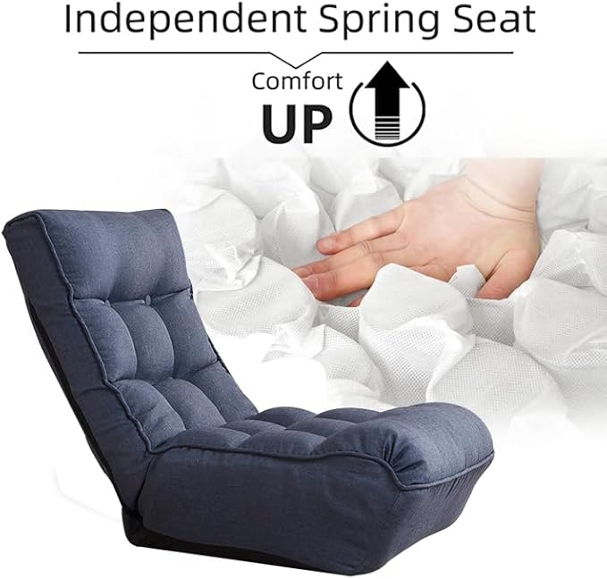 Adjustable Japanese Reclining Chair Multifunctional Lazy Sofa Floor Chair for Living Room Bedroom Balcony Tatami Ergonomic Design Spring Built-in Metal Frame Navy