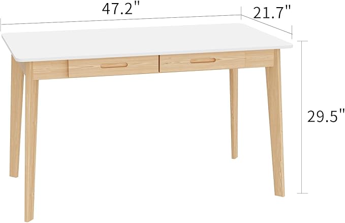 FUFU&ampGAGA 47” Office Desk Rectangular Computer Desk with 2 Drawers Writing Table for Reading Crafting Home Office Study Room White and Oak 47.2”W x 21.7”D x 29.5”H