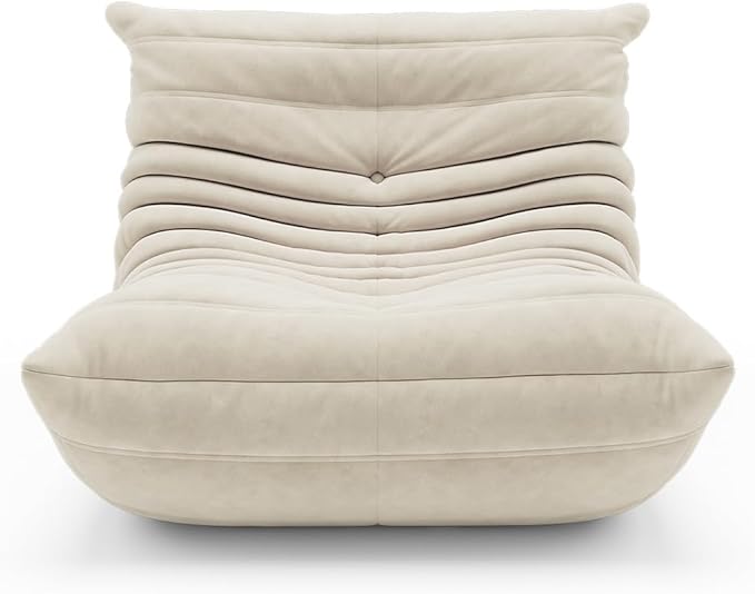 High-end Uncompressed Bean Bag Chair Fireside Togo Chair with Antique White/Light Grey Suede Fabric Cover Comfy &amp Soft Lazy Floor Lounge Sofa Chairs for Bedroom Living Room Office or Lounger