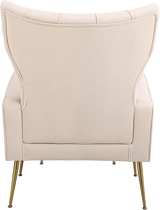Velvet Accent Chair with Ottoman Modern Sherpa Chair with High Backrest and Armrest Upholstered Reading Chair with Ottoman Set Comfy Living Room Chair with Metal Leg for Bedroom (Beige)