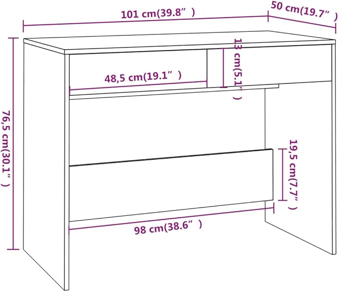 White Engineered Wood Computer Desk 39.8 Rectangular Home Office Table with 2 Storage Drawers Modern Study Workstation for Small Spaces