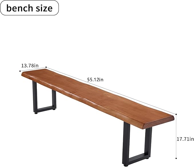 Stylish Brown Wooden Long Bench with Sturdy Metal Legs – Versatile Seating for Office Restaurant Living Room and Meeting Room(Brown Bench 55.12in)