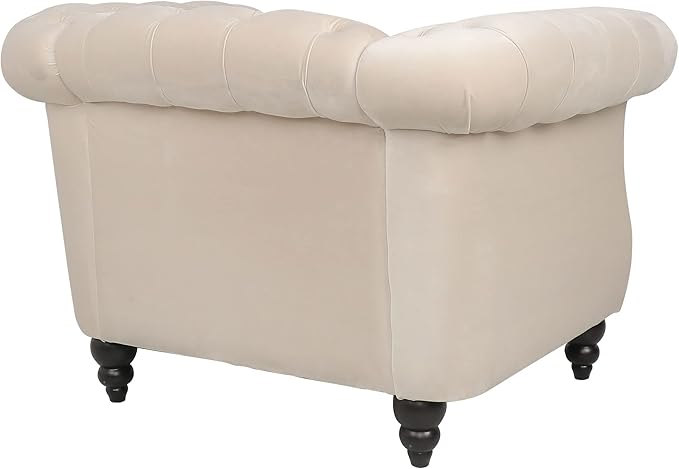 RARZOE Contemporary Velvet Chesterfield Chairs Chesterfield Velvet Club Chair Chesterfield Button Tufted Velvet Scrolled Arms Accent Chair with Nailhead Trim for Living Room Bedroom Office(Beige)
