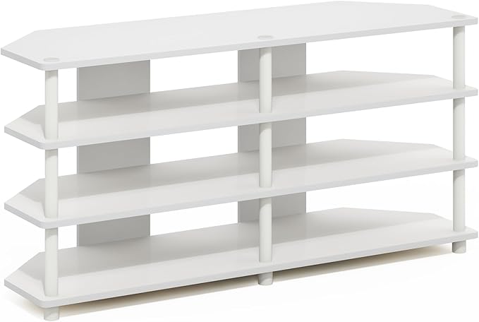 Furinno ECON TV Stand 4-Tier Corner Entertainment Center TV Console for TV up to 55 Inch Easy Assembly for Living Room Bedroom White