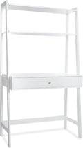 Milliard Ladder Desk with Storage Freestanding Wall Computer Desk with Drawer and Shelves White