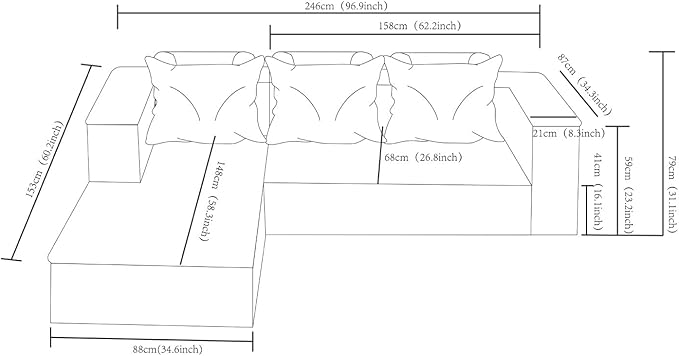 96 Inch Cloud Sectional CouchModern Modular Sectional Sofa with Deep SeatCorduroy Boneless Couches with L-Shape Chaise for Living Room BedroomNo Assembly Required (Camel Right Facing Chaise)
