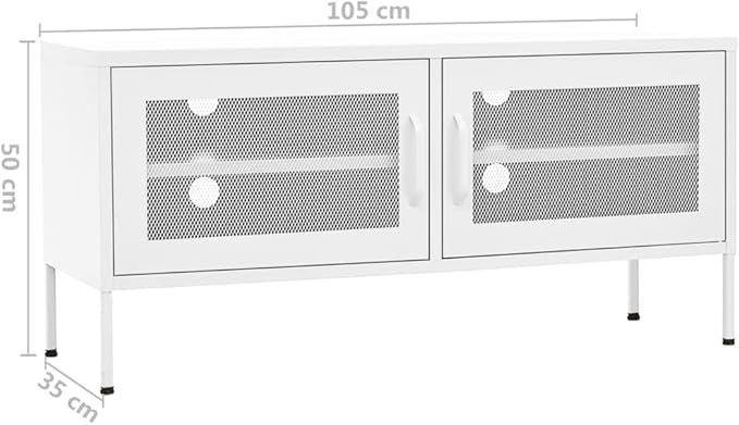 vidaXL Industrial Steel TV Cabinet - White | and Durable TV Stand with Adjustable Levelers and Ample Storage | 41.3x13.8x19.7