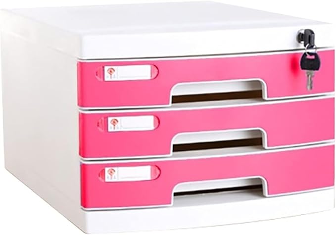 Pink Cabinets with Key- 3/5/7 Drawers Cabinet with Lock Plastic Drawer for Documents Mobile Filing Cabinet (Color : Pink Size : 3)