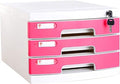Pink Cabinets with Key- 3/5/7 Drawers Cabinet with Lock Plastic Drawer for Documents Mobile Filing Cabinet (Color : Pink Size : 3)