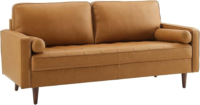 Modway Valour 73 Leather Tufted Sofa in Tan