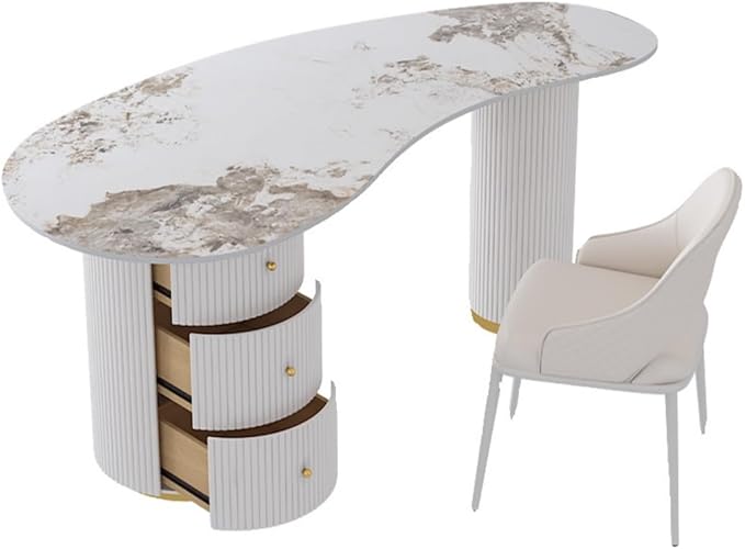LITFAD Computer Desk Irregular Sintered Stone Home Office Desk with 3 Drawers Modern Style Boss Table Beauty Salon Reception and Consultation Table Pandora 47 L x 23.5 W x 29.5 H Table Only