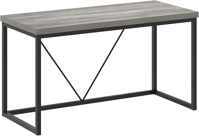 FOLUBAN Modern Home Office Desk Industrial Vintage Computer Desk Rustic Wood and Metal Study Writing Table Simple Work Gaming PC Desks for Bedroom Living Room Light Grey 53 Inch