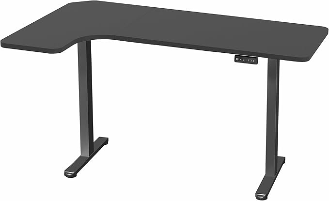 VIVO Electric Corner 58 x 35 in Dual Motor L Shape Motorized Stand Up Desk Memory Height Adjustment Reversible Black Top Black Frame DESK-KIT-E2RB