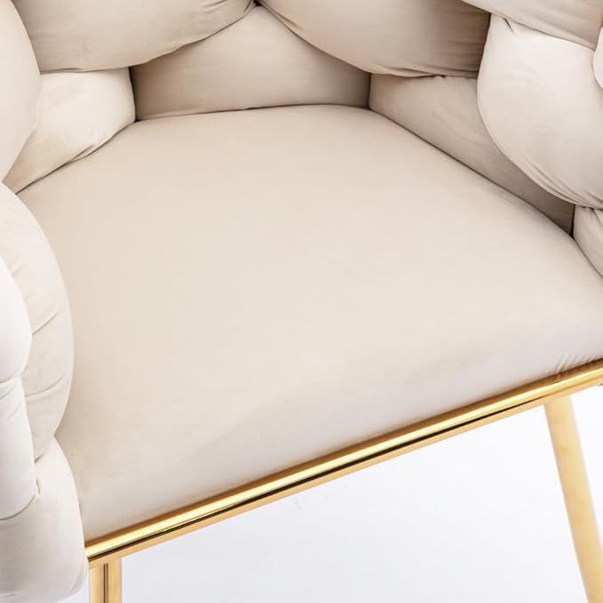 Luxury Modern Simple Leisure Velvet Single Sofa Chair Bedroom Lazy Person Household Dresser Stool Manicure Table Back Chair (Beige + Velvet)
