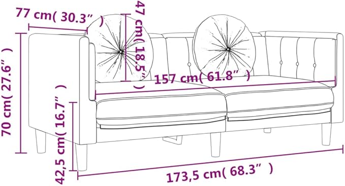 vidaXL Sofa Set with Pillows 2 Piece Settee Couch Living Room Seating Accent Upholstered Sofa Sofa Comfort Lounge Sofa Dark Gray Velvet