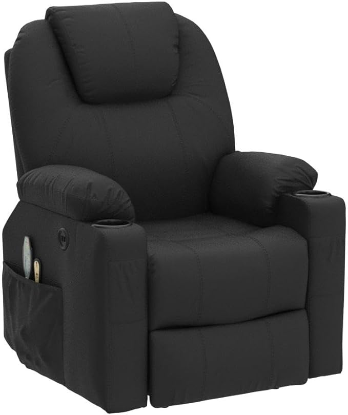 VIVIJASON Power Lift Chair Electric Recliner for Elderly Heated Vibration Massage Faux Leather Recliner Chair with 2 Remote Controls Cup Holders Side Pockets &amp USB Ports for Living Room (Black)