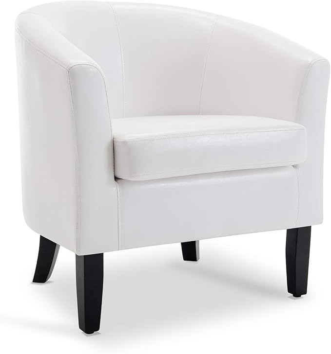BELLEZE Accent Barrel Chair Club Tub Sofa Corner Chair with Flared Legs and Cozy Soft Padding for Living Room Bedroom Waiting Room - White