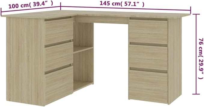 L-Shaped Writing Desk Corner Computer Desk with Drawer and Shelves 57.1in Study Table Workstation for Home Office Multipurpose PC Laptop Table Work Table Office Desk (Brown)