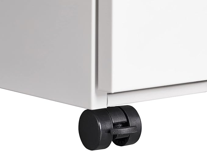 3 Drawer White File Cabinet with Lock Under Desk Storage Filing Cabinets with Wheels Small Rolling Metal Office Cabinet for Home Office Legal Letter and A4 Files