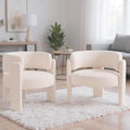 Modern Accent Barrel ChairMid Century Single Armchair with Curved Backrest Upholstered Side Reading Chair with 3 Legs Comfy Sherpa Chair for Bedroom Home Office Living Room (WhiteSet of 2)