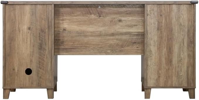 Pemberly Row Farmhouse Engineered Wood Executive Desk Rustic Oak Finish 59.4 W x 23.8 D x 29.7 H Spacious Storage with File Drawers Accessory Drawer Cabinet Home Office Furniture