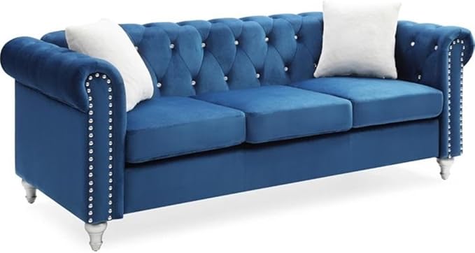 Glory Furniture Raisa Velvet Sofa in Navy Blue