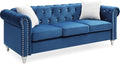 Glory Furniture Raisa Velvet Sofa in Navy Blue
