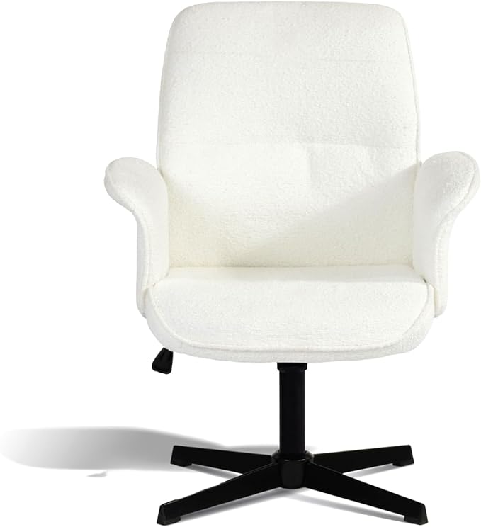 FurnitureR Relax Chair Featuring Fashionable Loop Yarn 12.6 INCHES X Base. Unique Living Room Chair with 360° Swivel Function and Height Adjustment Function White