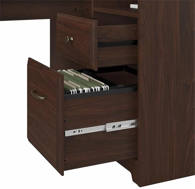 BOWERY HILL 60W L Shaped Computer Desk Modern Walnut Finish Engineered Wood Built-in USB Hub Storage Cabinet with Fluted Glass Door File Drawer Home Office Desk for Efficient Workspace