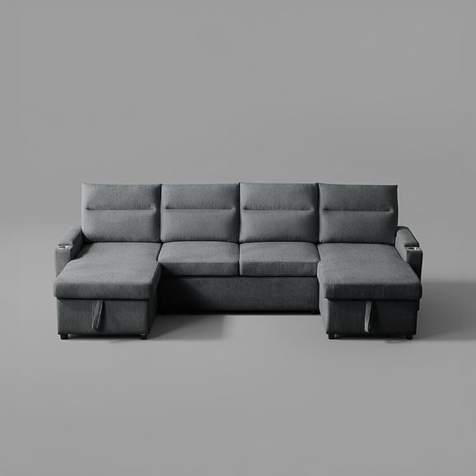 109 Modular Sectional Sofa Convertible U-Shaped Sofa Set with Storage Cup Holders and USB Charging Ports Ideal for Living Rooms Moder 6-Seater Modular Sectional Sofa with Removable Ottoman
