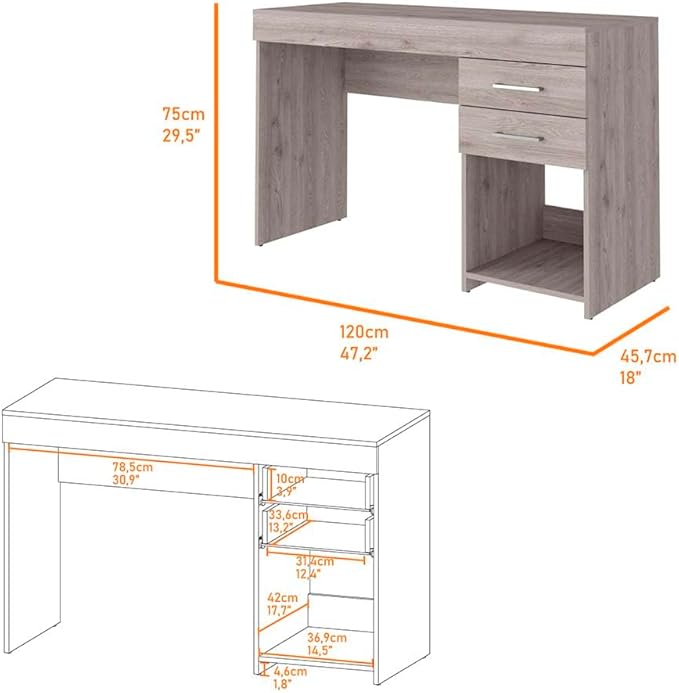 Home Office Desk Writing Computer Desk Two Drawers One Cabinet