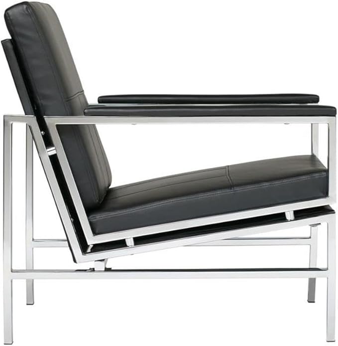 Atlas Modern Accent Chair in Blended Leather Chrome / Black