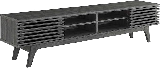 Modway Render Mid-Century Modern Low Profile 70 Inch Media Console TV Stand in Charcoal 70