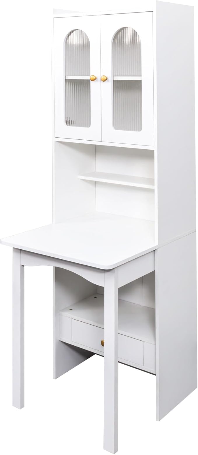 ZeHuoGe Fold-Out Convertible Writing Table Desk Cabinet with Shelf and Drawer Multi-Function Home Office Workstation (White)