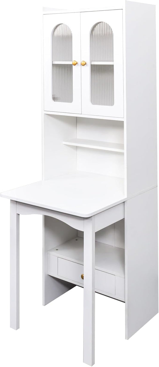 Fold-Out Convertible Writing Table &amp Desk Cabinet with Shelf and Drawer - Multi-Function Home Office Workstation -Perfect for Small Rooms Studies and Home Offices (White)