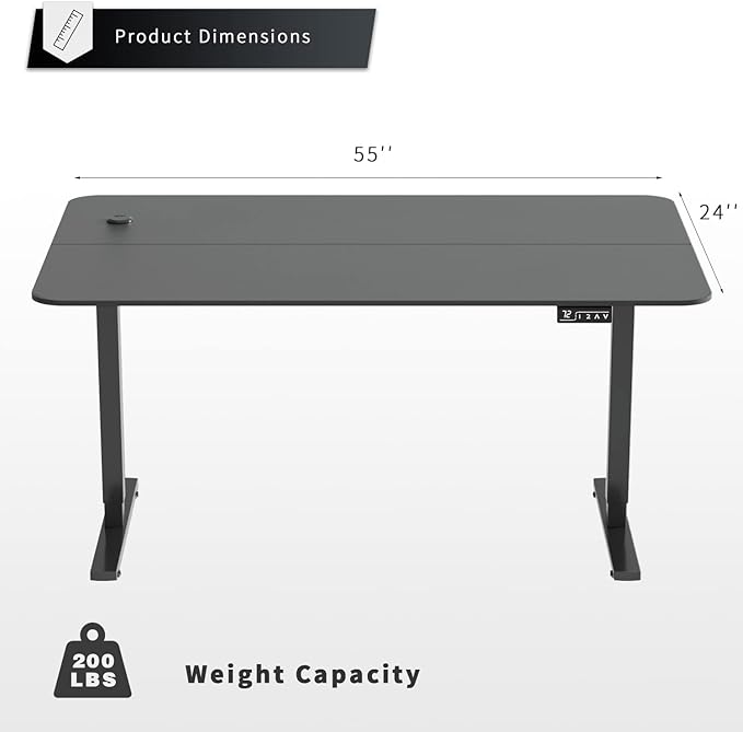 YESHOMY Height Adjustable Electric Standing Desk 55 inch Computer Table Home Office Workstation Black Leg/Black Top