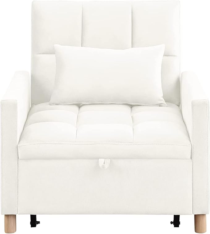 Convertible Sleeper Sofa Chair Bed3-in-1 Sleeper Chair Bed with PillowPull Out Single Armchair Sofa Bed with Adjustable Backrest Multi-Functiona Lounge Chair for Living Room（Beige）