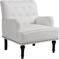 MOJAY PU Leather Accent Chair Mid-Century Armchair Living Room Sofa Chair with Rubber Wood Leg Club Chair with Rivet Trim for Bedroom Reading Room Reception (White)