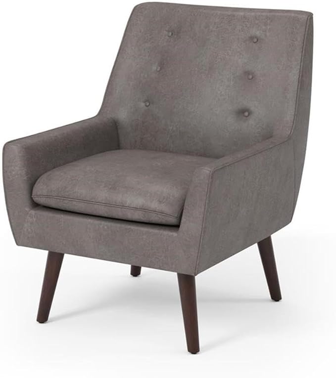 BOWERY HILL Mid-Century Tufted Fabric Accent Chair Dark Brown Finish 28.25 W x 30 D x 35 H Polyester Upholstery Barrel Shape with Tapered Legs Solid Wood Frame Living Room Seating