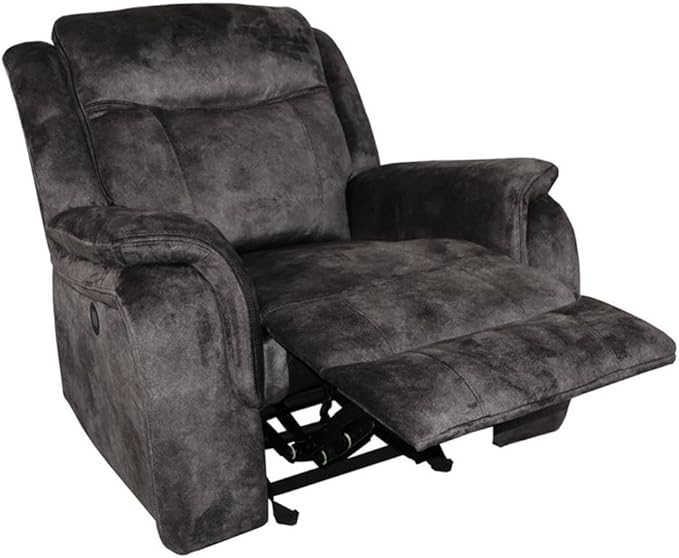 Pemberly Row Park City Polyester Fabric Power Glider Recliner Slate Finish 38W x 39D x 39H Hardwood Plywood Frame Pocket Coil Seating Smooth Reclining and Gliding Elegant Living Room Chair