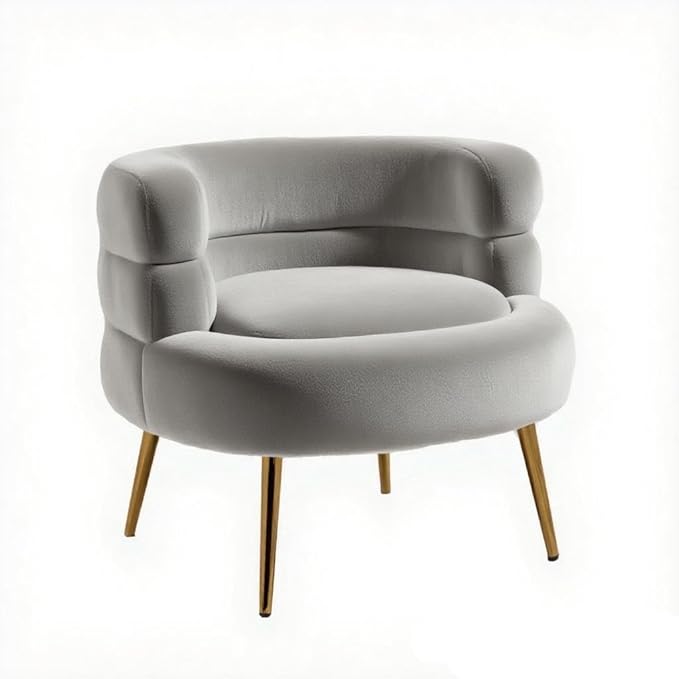 ZOBIDO Modern Accent Lambhair Chairs Comfy Upholstered Vanity Chairs for Bedroom Armchair Dining Chairs with Golden Metal Legs Desk Chair Single Person sofafor Living Room (Light Grey)