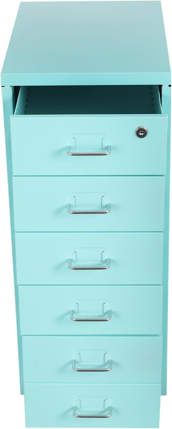 6 Drawer Mobile File CabinetVertical File Cabinet with Lock Metal Storage Cabinet for HomeOffice Horizontal Rolling Filing Cabinets for Letter/Legal/A4/F4 Hanging Files (Blue)