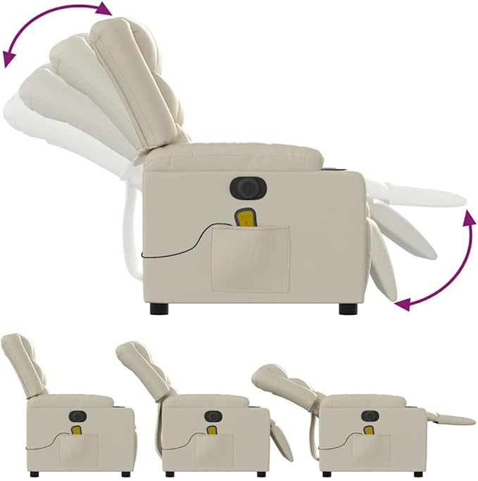 vidaXL Electric Massage Recliner Chair - Cream Wingback Armchair Faux Leather with Recline &amp Vibration Features for Living Room