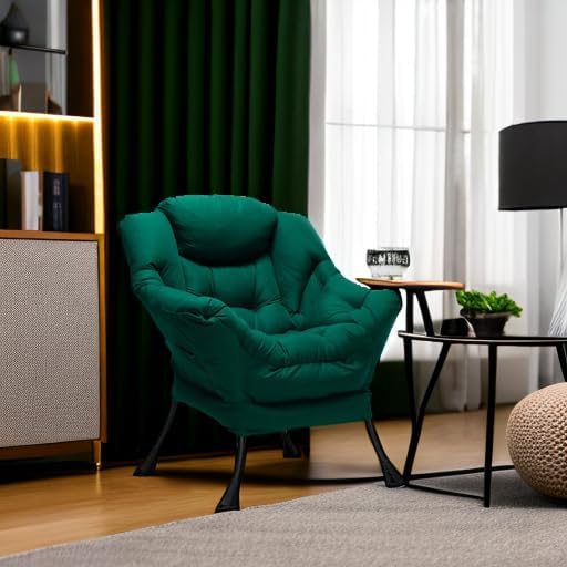 HollyHOME Modern Fabric Large Lazy Chair Accent Oversized Comfy Reading Chair Thick Padded Cozy Lounge Chair with Armrest Steel Frame Leisure Sofa Chair for Living Room Bedroom Dorm Green