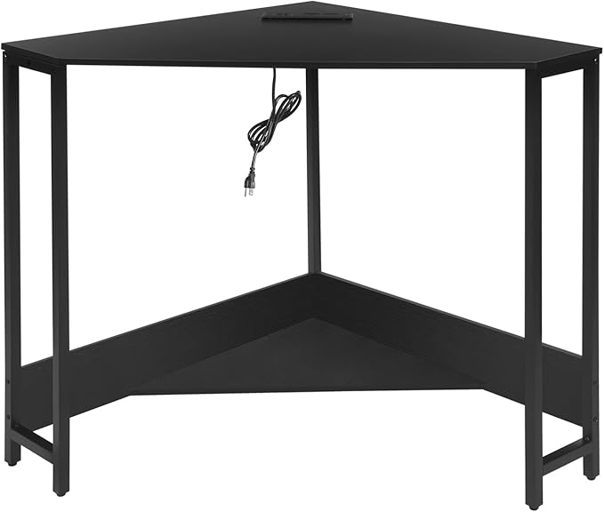 Gdrasuya10 Corner Desk With USB Power Outlets - Small Computer Workstation for Home Office Living Room Bedroom - Black Triangle Storage Writing Table for Small Spaces
