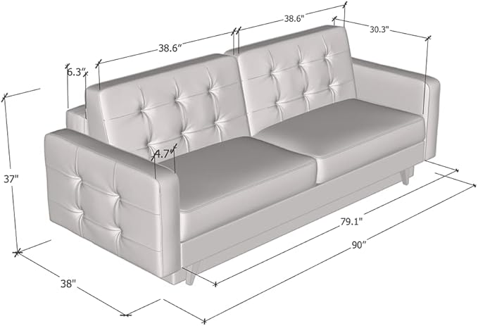 Meble Furniture Modern Mid-Century Sleeper Sofa — Queen Size Convertible Bed — Spacious Under-Seat Storage 85.5 x 36.5 x 34.5 inches — Dark Green | Versatile Sleeper Durable Hardwood Comfortable Pl