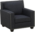 Mid Century Fabric Accent Chair with Arm Rest and Cooper Nail Modern Linen Armchair with High-Density Foam Cushion Comfy Sofa Couch for Small Place/Dorm/Cafe Living Room Couch Set(Black-LinenChair)